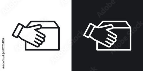 Hand holding box icon web design element. line icon