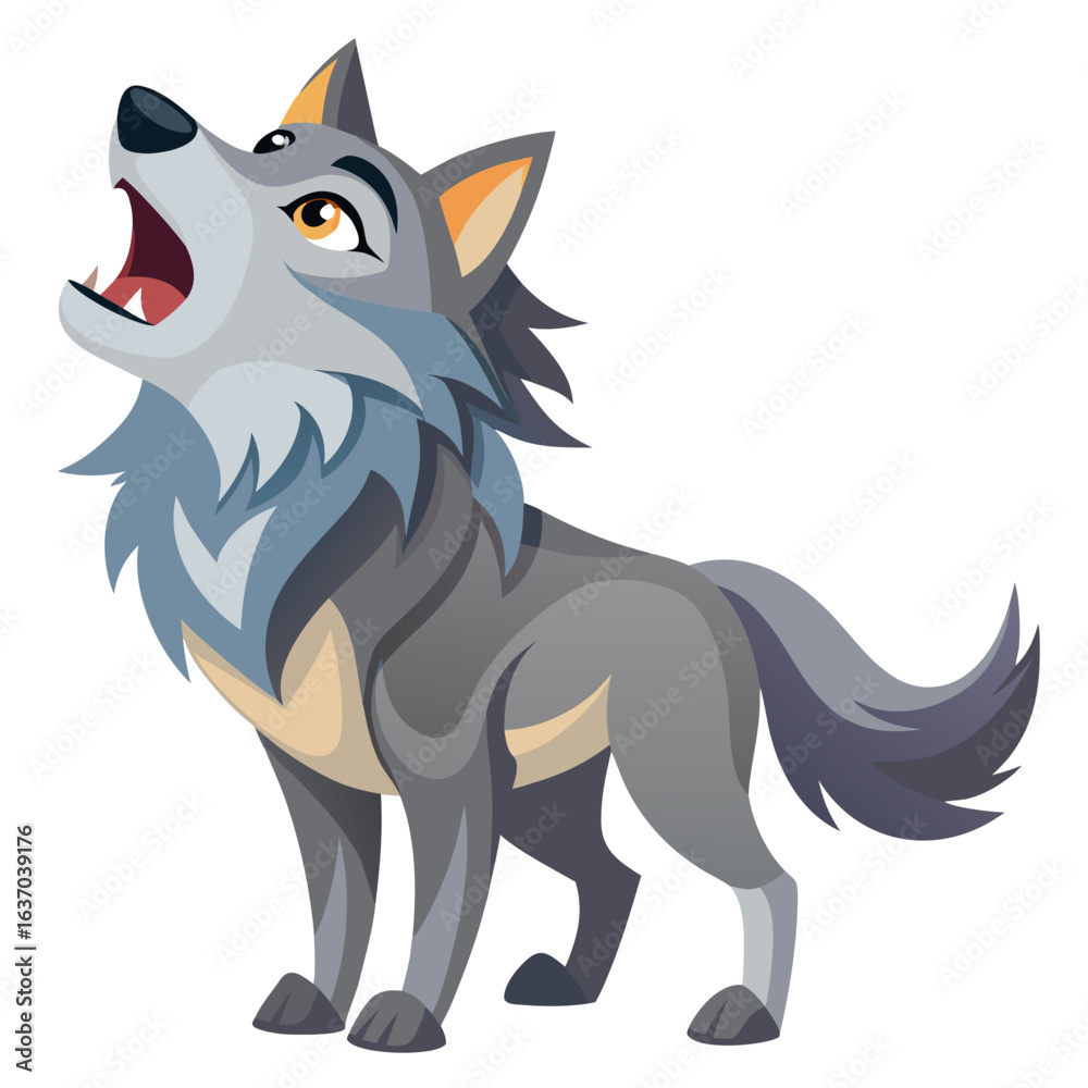 Obraz premium vector illustration of wolf, stalking, cartoon
