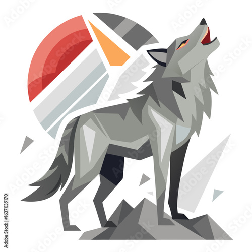 vector illustration of wolf, stalking, abstract