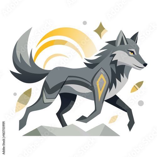 vector illustration of wolf, running, abstract