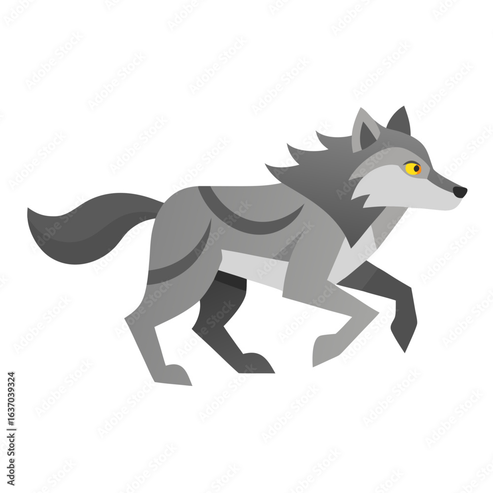 Fototapeta premium vector illustration of wolf, running, flat design