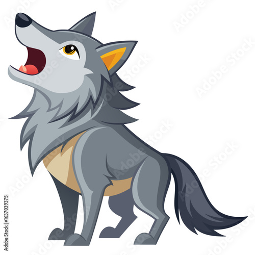 vector illustration of wolf, stalking, cartoon