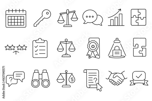 Business and finance line icon set: professional, corporate symbols outline collection