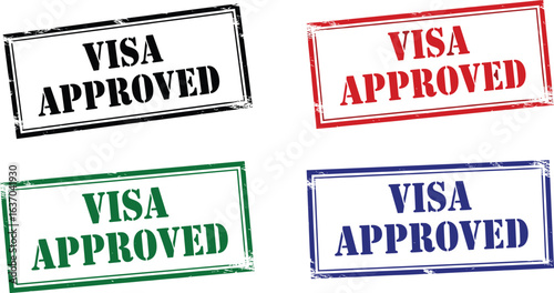 Visa approved stamp set, immigration approval, travel permit, visa granted, official document, rubber stamp, passport approval, travel authorization, entry clearance, visa confirmation