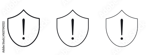 Shield exclamation icon logo black pictogram set. Graphic simple vector icon
