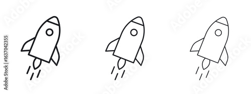 Rocket launch icon logo black pictogram set. Graphic simple vector icon