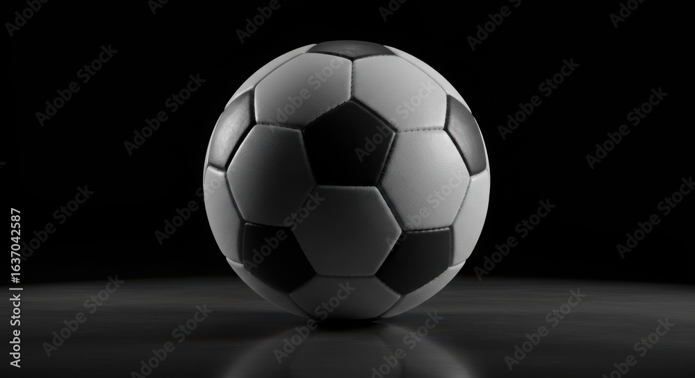 Fototapeta premium Classic Soccer Ball Black and White on Dark Reflective Surface