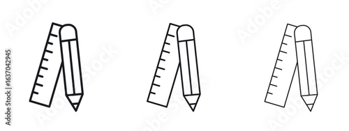 Pencil and ruler icon logo black pictogram set. Graphic simple vector icon
