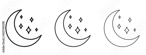 Moon stars icon logo black pictogram set. Graphic simple vector icon