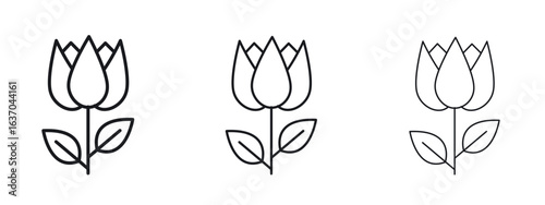 Flower tulip icon logo black pictogram set. Graphic simple vector icon