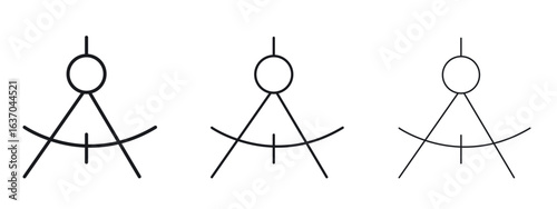 Drafting compass icon logo black pictogram set. Graphic simple vector icon