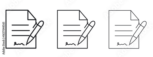 Document signed icon logo black pictogram set. Graphic simple vector icon