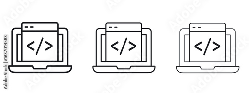 Display code icon logo black pictogram set. Graphic simple vector icon