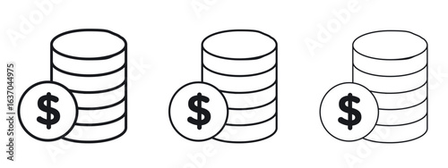 Coins icon logo black pictogram set. Graphic simple vector icon