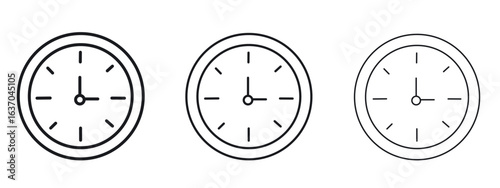 Clock icon logo black pictogram set. Graphic simple vector icon