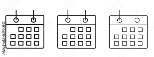 Calendar icon logo black pictogram set. Graphic simple vector icon