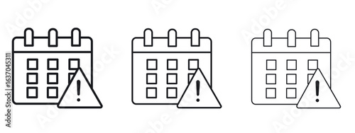 Calendar exclamation icon logo black pictogram set. Graphic simple vector icon