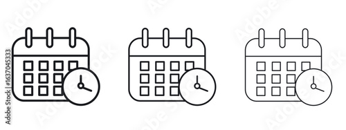 Calendar clock icon logo black pictogram set. Graphic simple vector icon