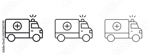 Ambulance icon logo black pictogram set. Graphic simple vector icon