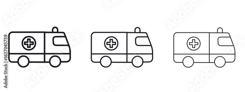 Ambulance icon logo black pictogram set. Graphic simple vector icon