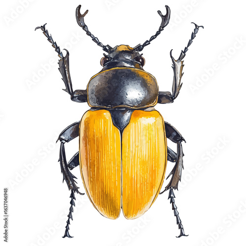watercolor vector of Hercules Beetle, isolated on a white background.