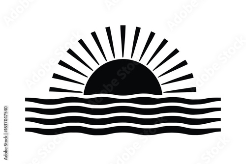 sunset over ocean vector icon