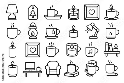 Various cozy elements including mugs, candles, and lamps providing a warm and inviting atmosphere for relaxation