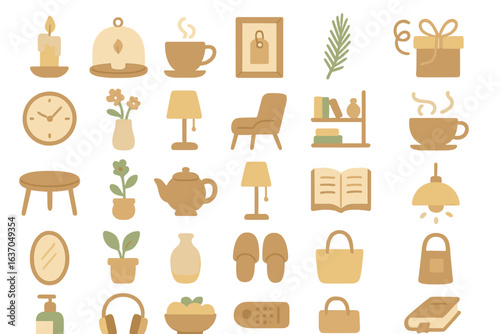 Cozy home decor and lifestyle elements arranged in a minimalist style for a warm and inviting atmosphere