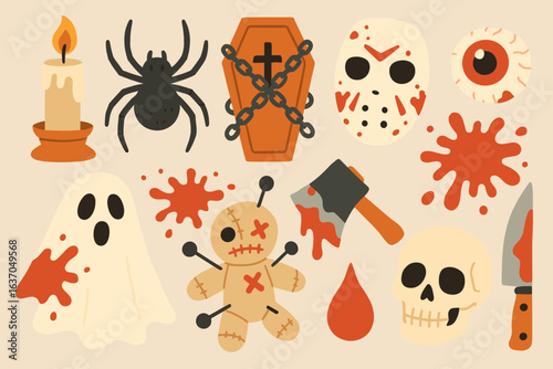 Halloween, horror silhouette icon set. spooky, scary icons for frightful fun