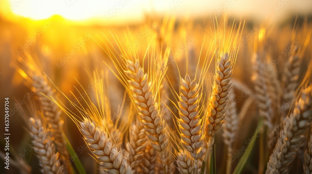 Fototapeta premium Golden wheat field sunset harvest agriculture background food