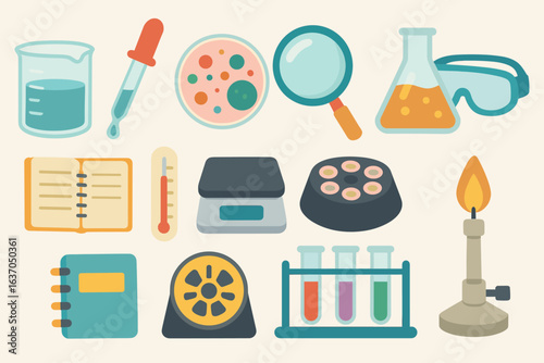 Science, chemistry flat icon set. laboratory, experiment tools flat collection