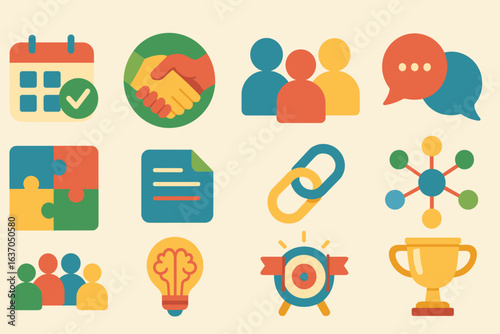 Business essentials flat icon set. professional tools and symbols collection