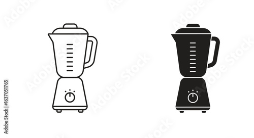 Blender icon. A vector icon of a classic kitchen blender with a jug and a base, used for mixing and pureeing food or drinks