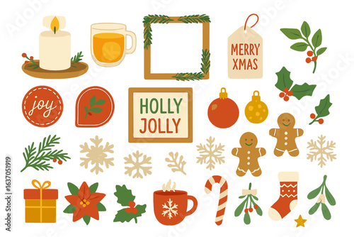 Festive holiday decorations and symbols showcasing joy and cheer for the winter season
