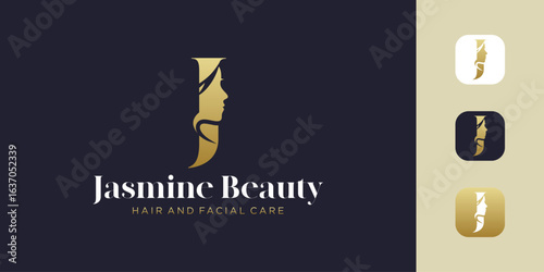 Elegant vector logo design featuring the letter J combined with the silhouette of a woman's head.