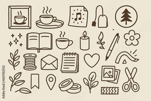 Illustration of cozy and creative elements perfect for a relaxing afternoon at home