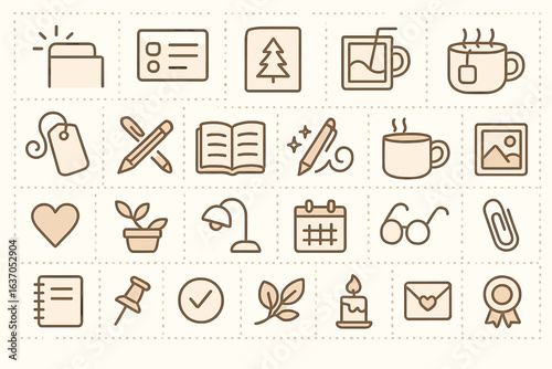 Collection of simple line icons representing daily activities and objects, displayed in a grid layout for use in design projects or applications