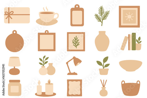 Collection of minimalist home decor and lifestyle items designed for a cozy and inviting atmosphere in a modern interior space