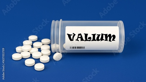 Φωτογραφία Box of Valium tranquilizer tablets placed on a clinical pharmacy table