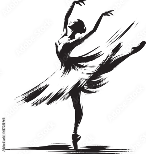 Elegant ballet dancer pirouette, flowing motion in minimalist su