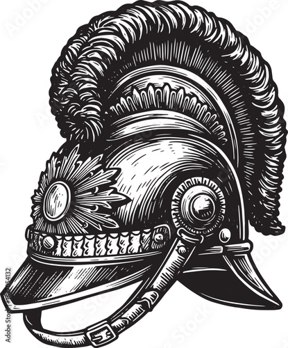 Elegant Napoleonic Era Cavalry Helmet Illustration Detailed Blac