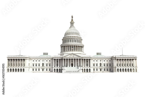 Front view of a large, white capitol building