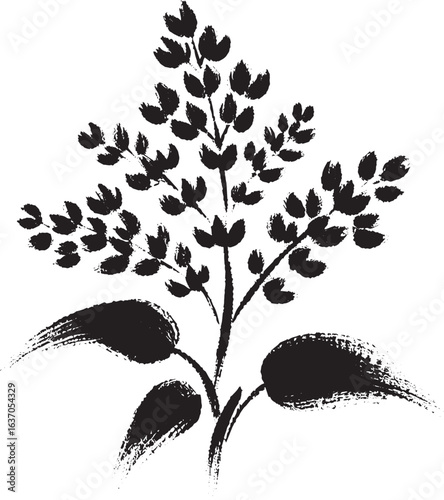 Elegant buckwheat illustration in traditional sumi-e style with