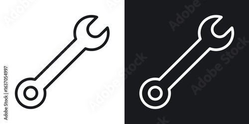 Wrench icon thin line outline art. Doodle graphics