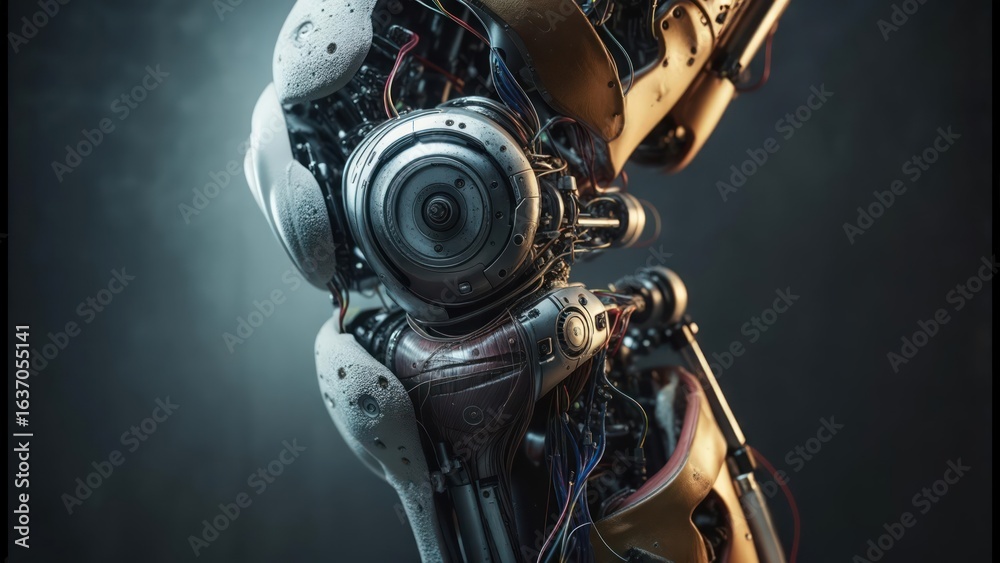 Fototapeta premium Anatomy of a Machine: Textured Armor Over Intricate Robotic Circuitry
