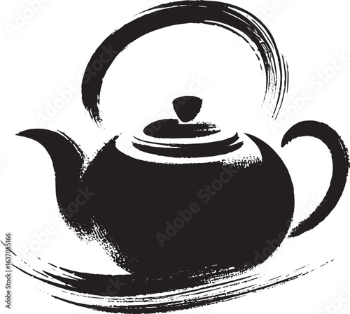 Elegant Sumi-e Teapot Illustration Depicting Japanese Artistic T