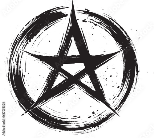 Ethereal pentagram in sumi-e style, evoking spiritual symbolism