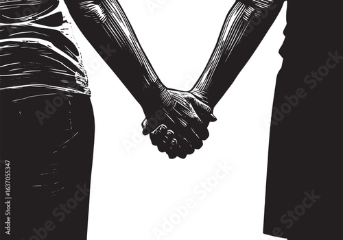 Woodcut illustration depicting partnership and connection throug
