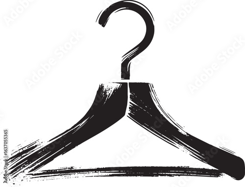 Abstract clothes hanger illustration, brushed ink effect, minima