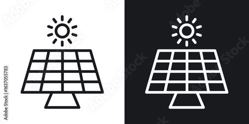 Solar panel icon thin line outline art. Doodle graphics